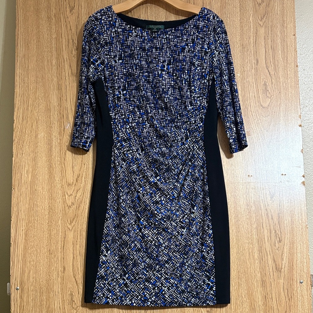 Polo Ralph Lauren Women's 3/4 Sleeve Blue and Black Dress